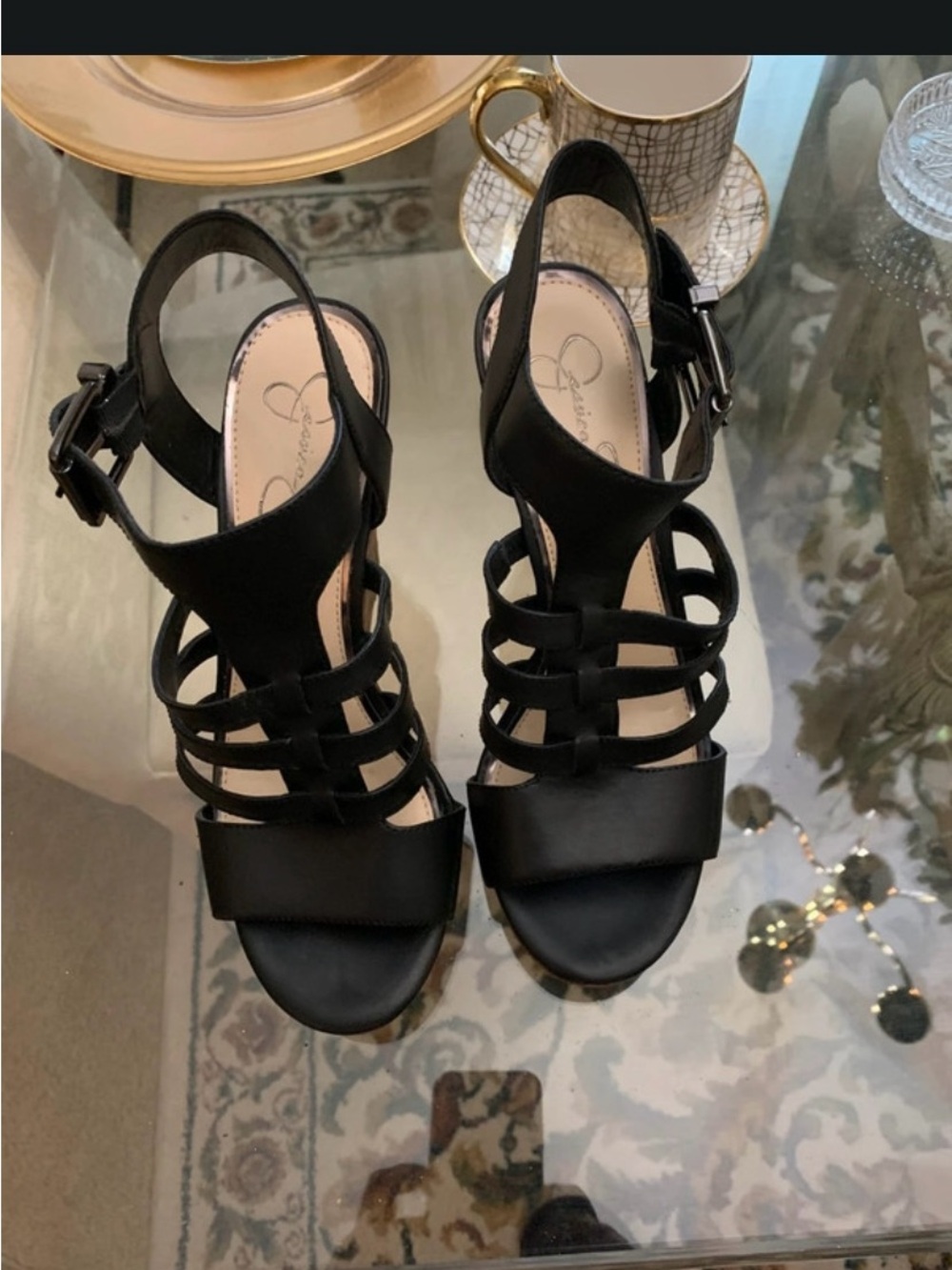 Jessica Simpson Black Strappy Heeled Sandals